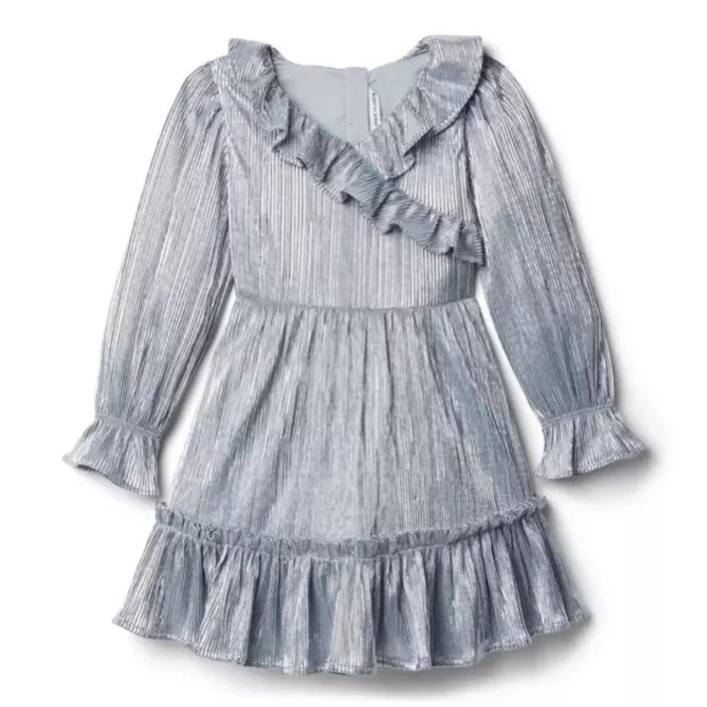 Janie and Jack Metallic Plisse Silver Metallic Ruffle Dress size 10 holiday